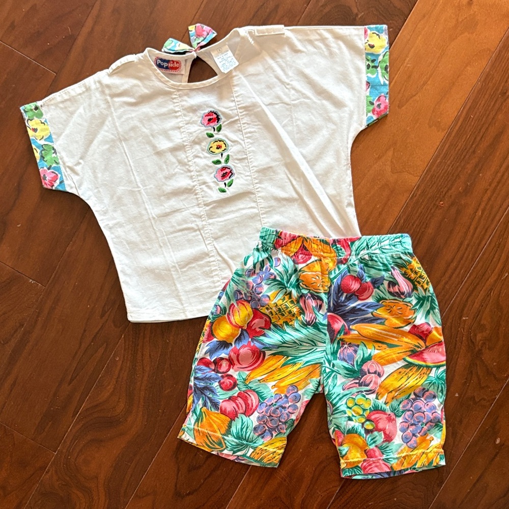 Vintage Popsicle Floral fruit Kids Outfit short set sz 5
